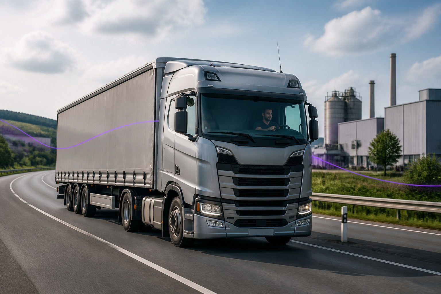 Beladener Lkw auf einer neutralen deutschen Straße auf dem Weg zu einem Industriestandort